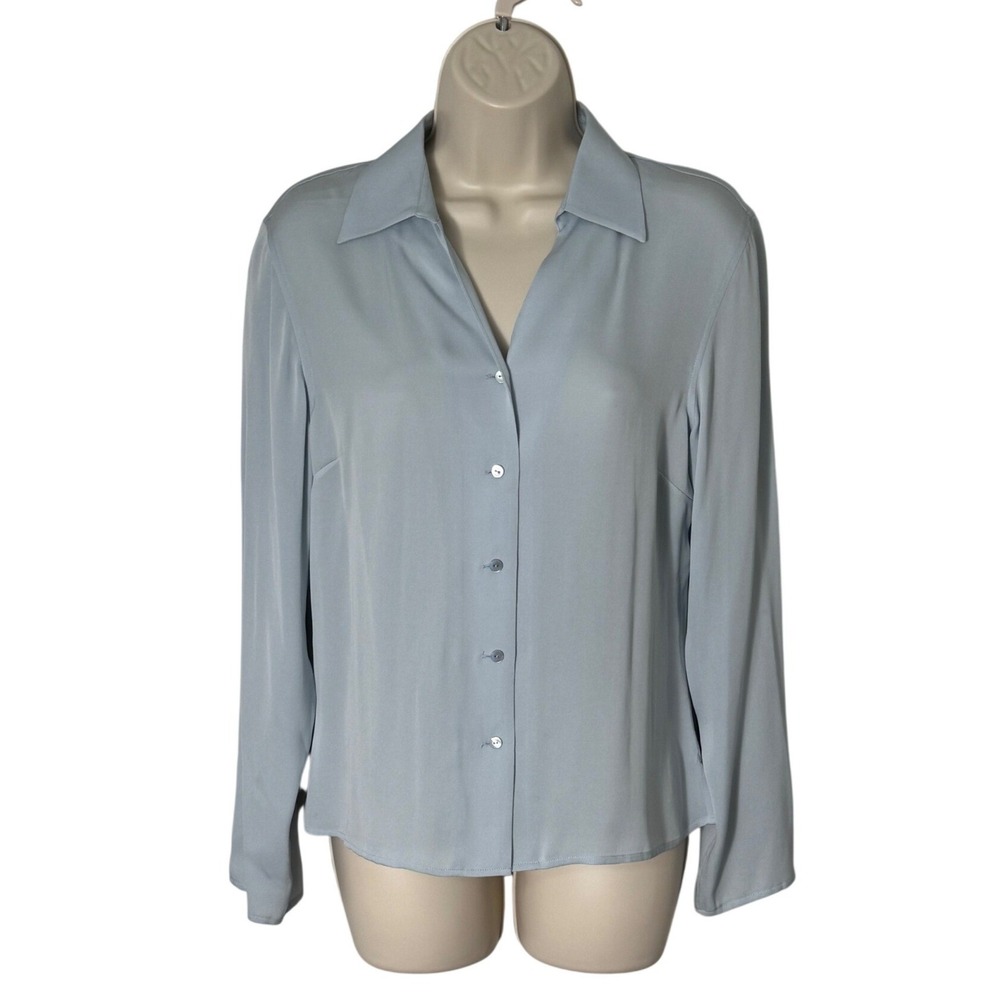Kate Hill Petite Silk Blend Button Down Blouse Light Blue Size 6P Office